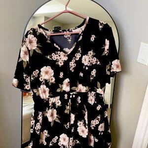 Floral Black Button Dress